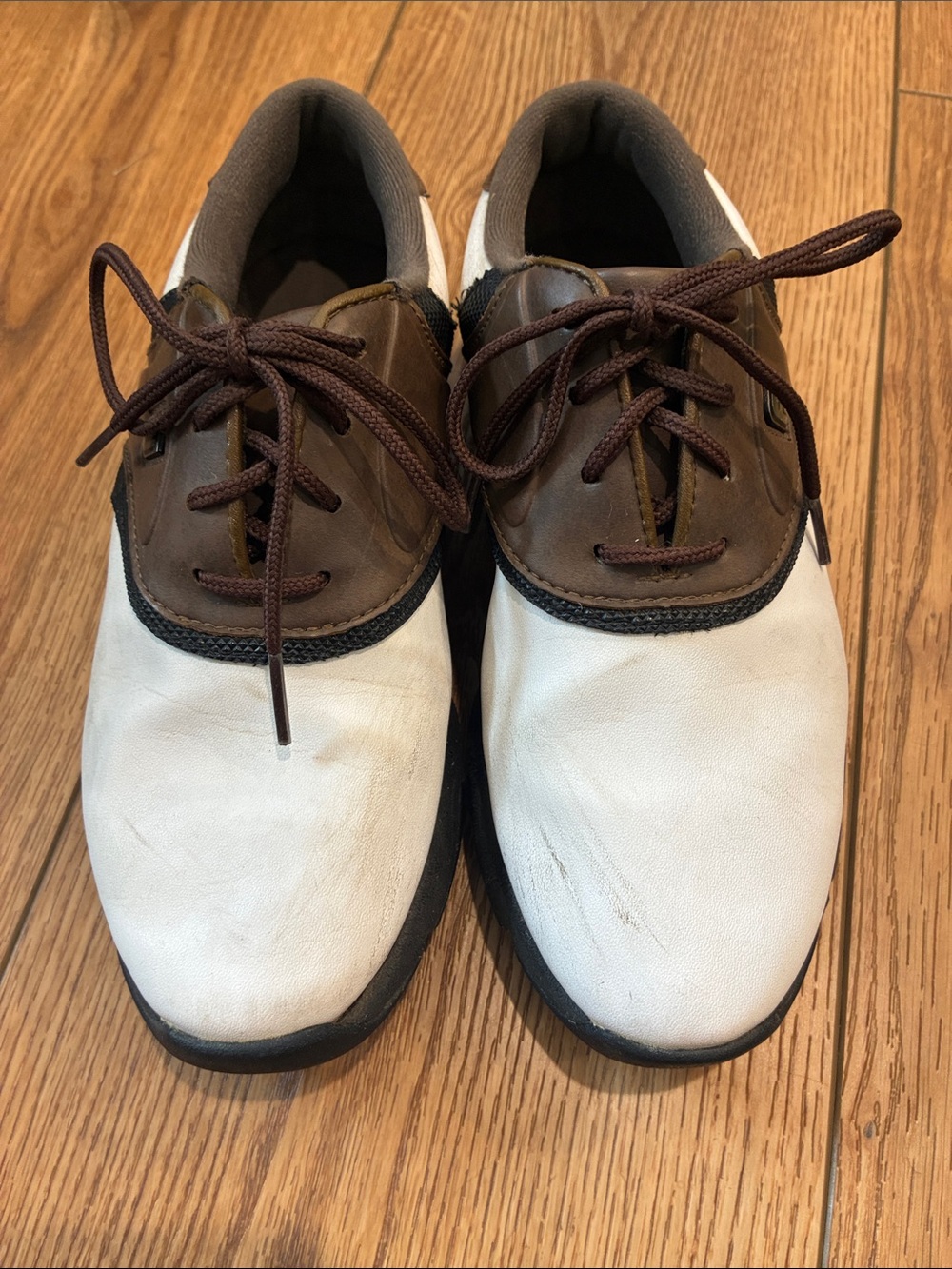 FootJoy White and Brown Kids Golf Oxfords